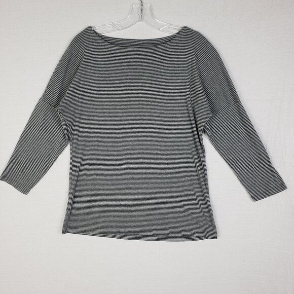 Eileen Fisher Tops - EILEEN FISHER Organic Cotton Striped Top 3/4 Sleeve size M Gray Lagenlook Casual